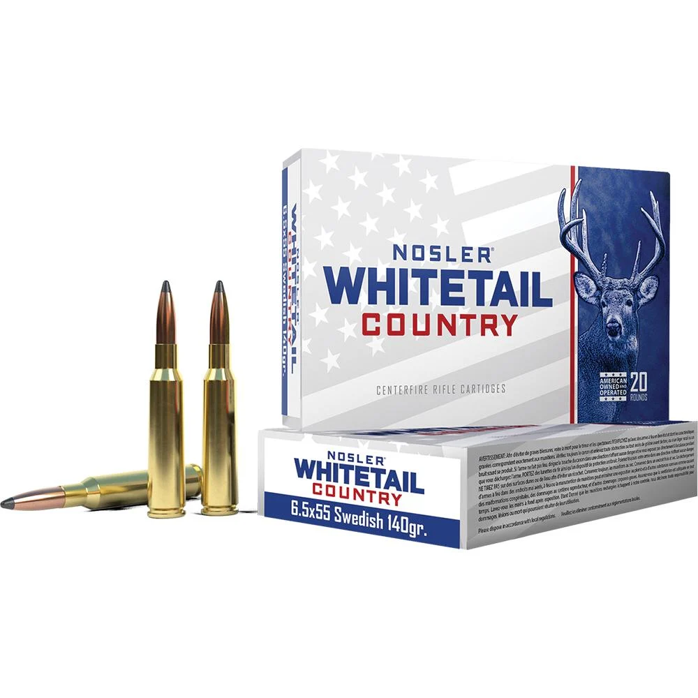 Nosler Whitetail Country 6.5x55mm 140gr JSP ammunition box, 20 rounds
