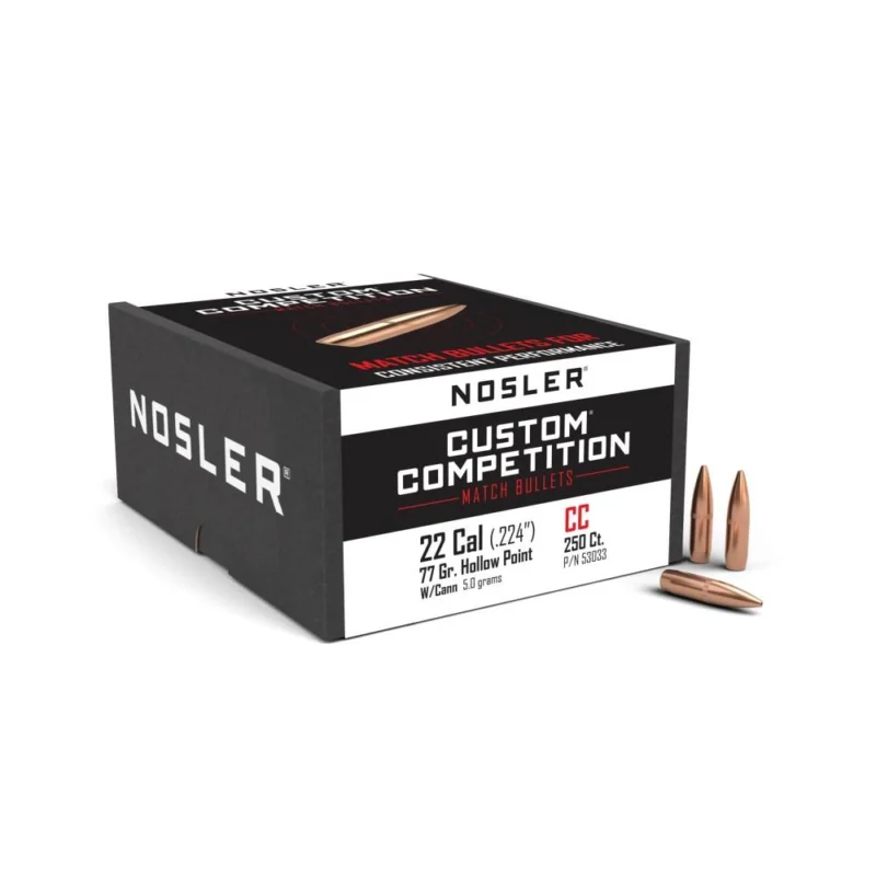 Nosler Custom Competition 77 gr .224 HPBT rifle bullets, 250 count