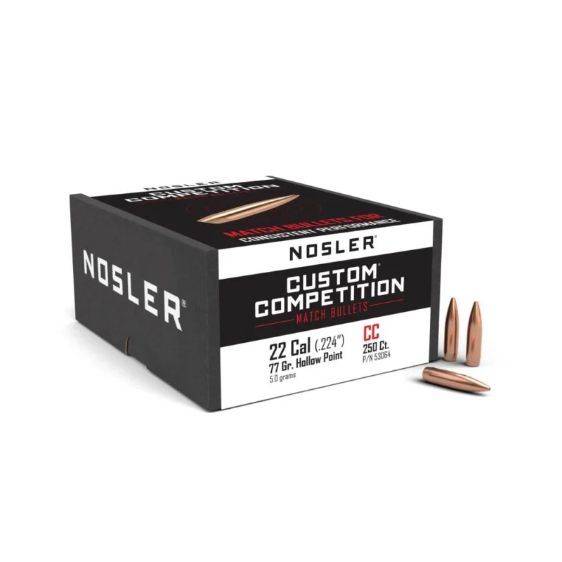 Nosler Custom Competition 77 gr .224 HPBT rifle bullets, 250-count box