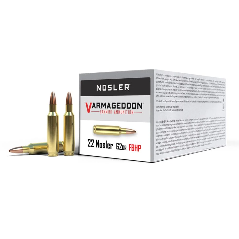 Nosler Varmageddon Rifle Ammunition .22 Nosler 62gr HPFB 3250 Fps 20/ct ler Varmageddon Rifle Ammunition .22 Nosler 62gr HPFB 3250 Fps 20/ct Ammo