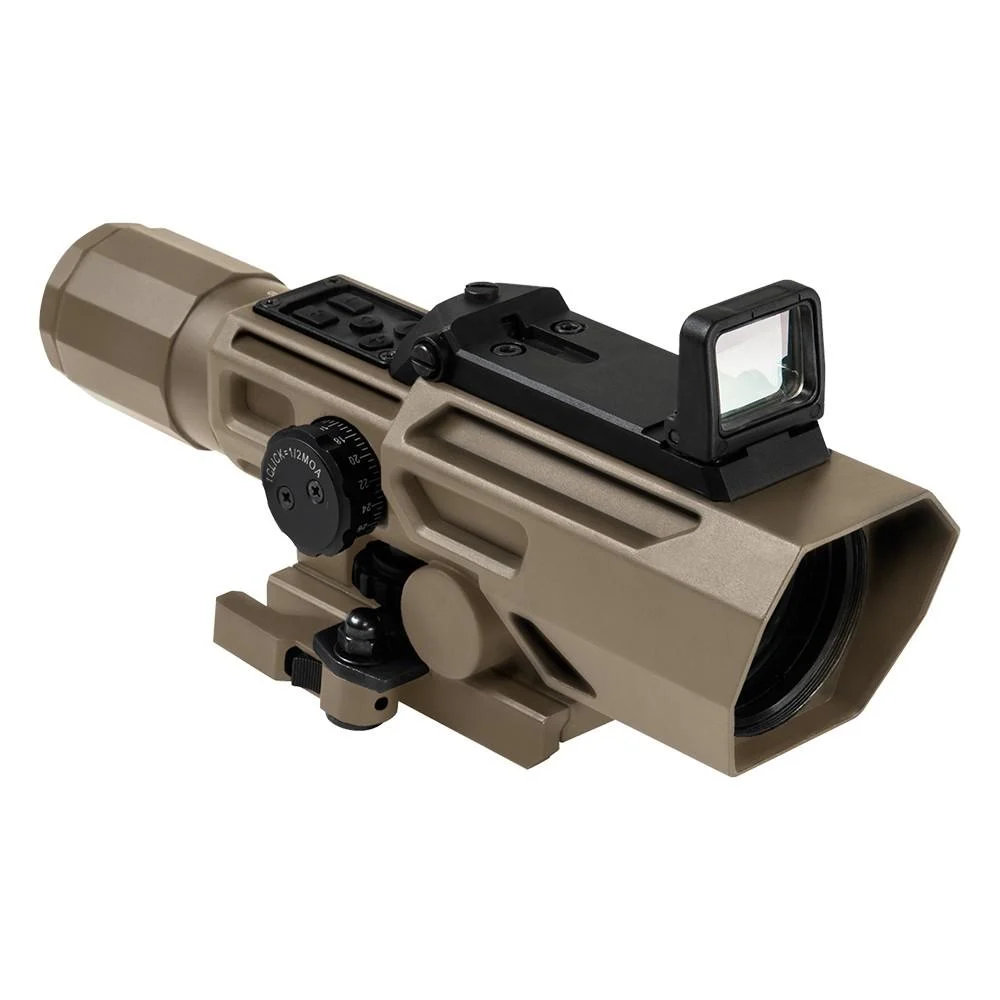 NCStar VSM ADO 3-9x42mm scope with integrated fold-down red dot reflex optic in tan