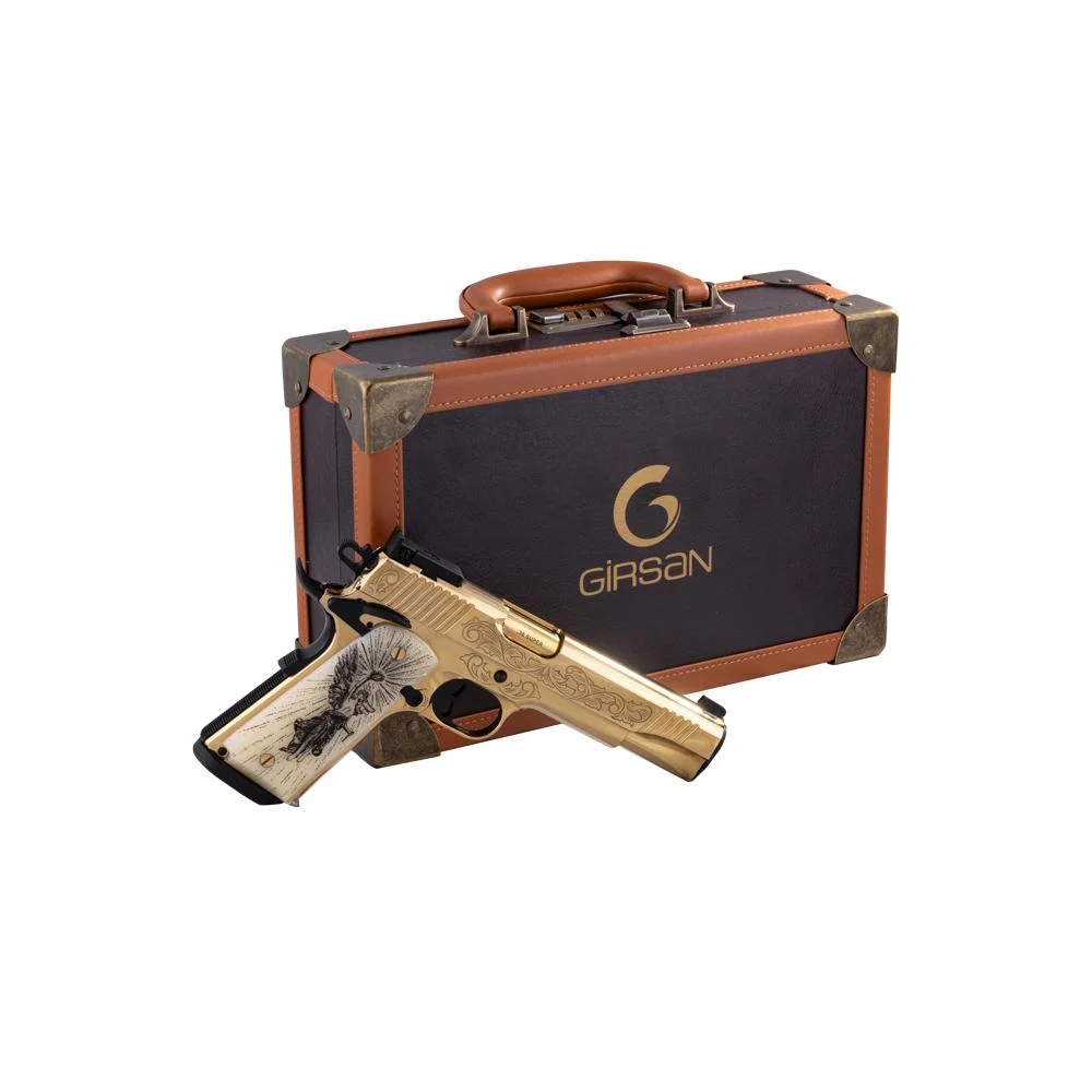 EAA Girsan MC1911 Gold Lux .38 Super 5-inch engraved slide with G10 grips
