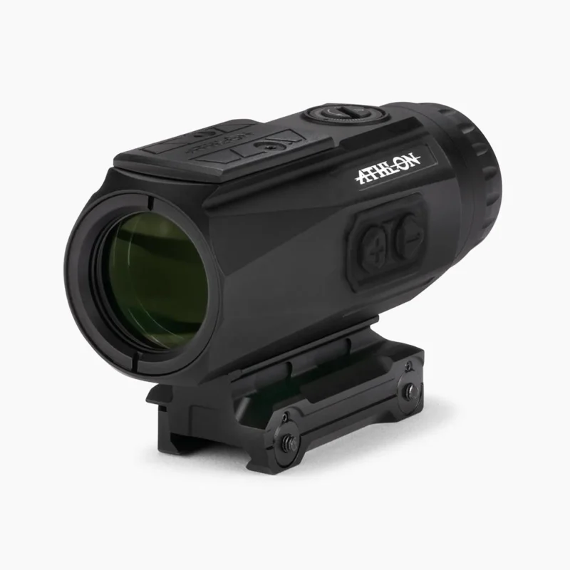 Athlon Midas Flare 5x prism sight angled view showing illuminated reticle