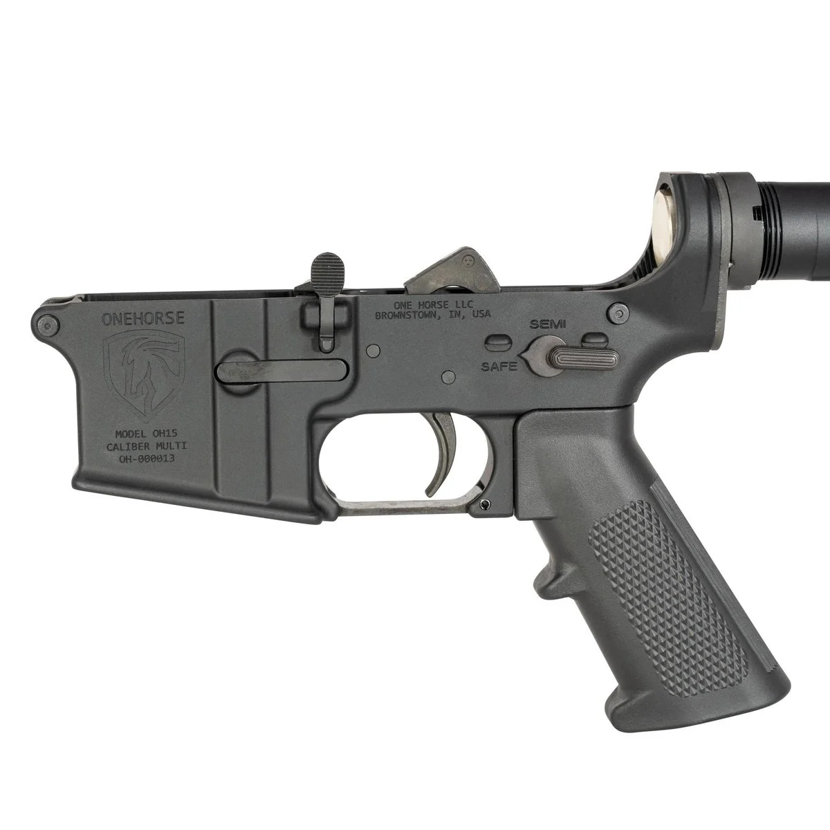 One Horse OH-CL01 Complete AR15 Lower Receiver, forged 7075-T6 aluminum, black, M4 stock, A2 grip