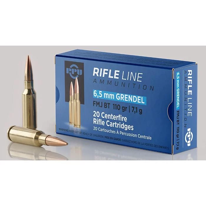 PPU 6.5 Grendel 110gr FMJ-BT 20-round box of rifle ammunition