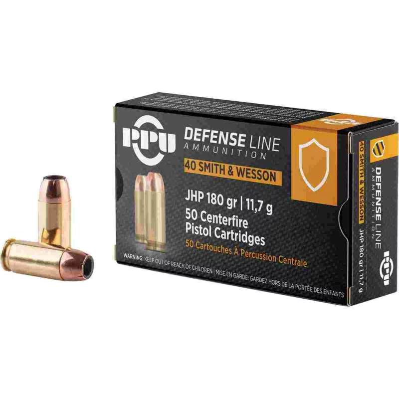 PPU .40 S&W 180 gr JHP 50rd box - Defense pistol ammunition