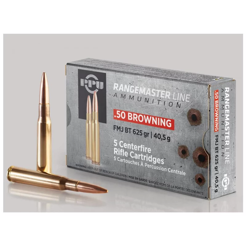 PPU Rangemaster .50 BMG 625gr FMJ 120rd Metal Can Rangemaster .50 BMG 625gr FMJ 120rd Metal Can Ammo