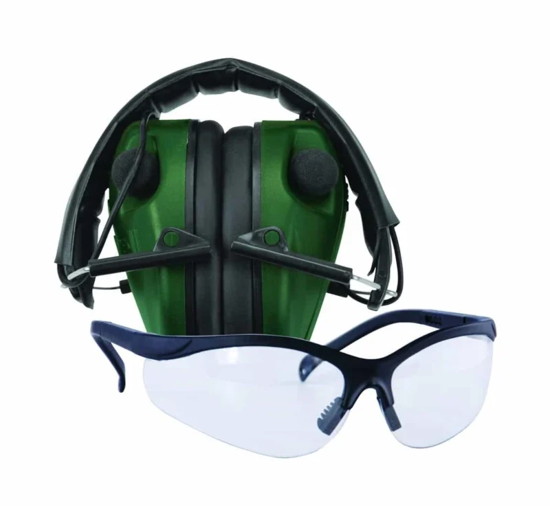 Caldwell E-Max LoPro electronic hearing muffs with included shooting glasses, green, 23 dB NRR