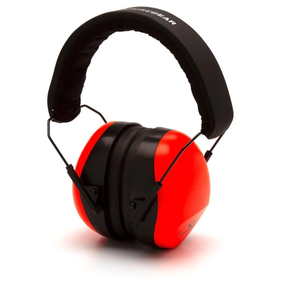 Pyramex VG80 Hi-Vis orange passive earmuff with fold-away padded headband