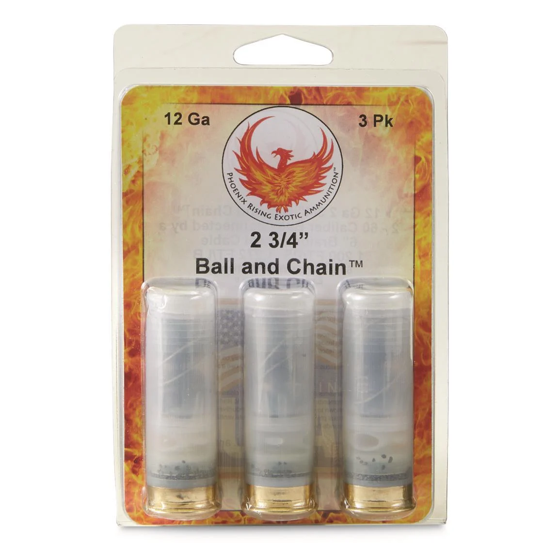 Personal Security Products Phoenix Rising Ball & Chain 12ga shotshells; two .60-caliber balls joined by 6-inch braided steel