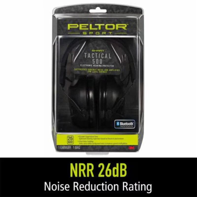 3M Peltor Sport Tactical 500 electronic ear muffs in black with 26 dBA NRR