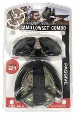 Radians Lowset Combo Set camo low-profile earmuff with Outback smoke and clear safety glasses