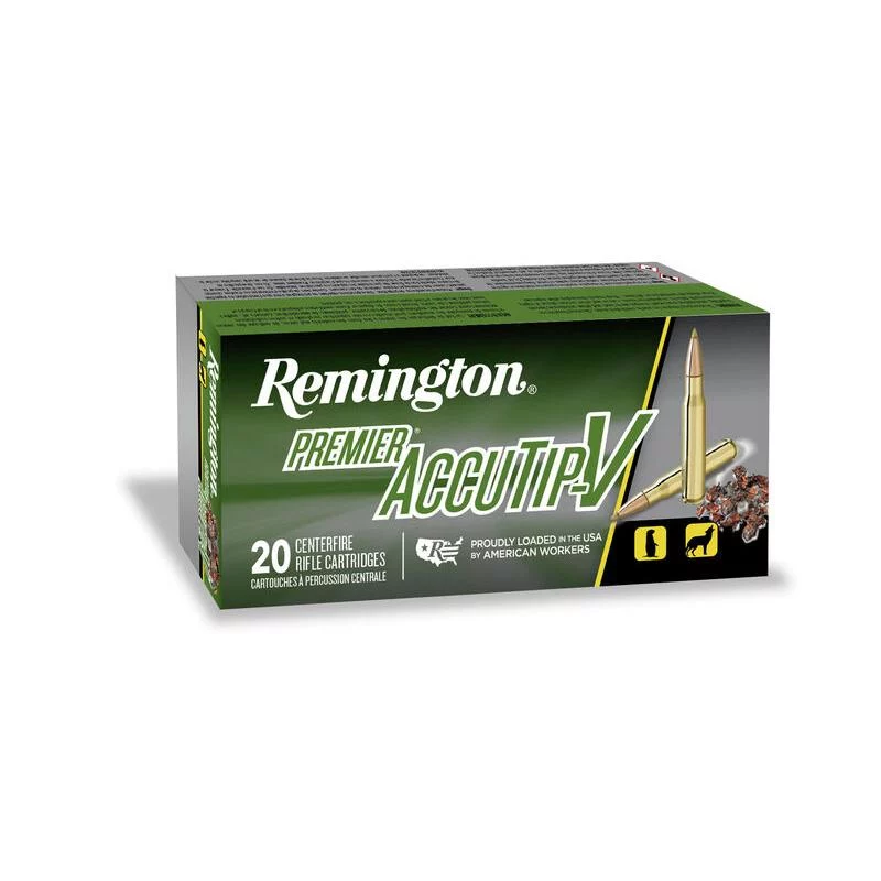 Remington AccuTip-V .224 Valkyrie 60 gr boat-tail ammunition, 20 rounds per box