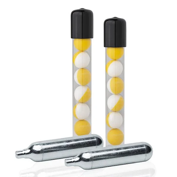 SABRE 14 inert practice projectiles and two CO2 cartridges for pepper spray launcher practice kit