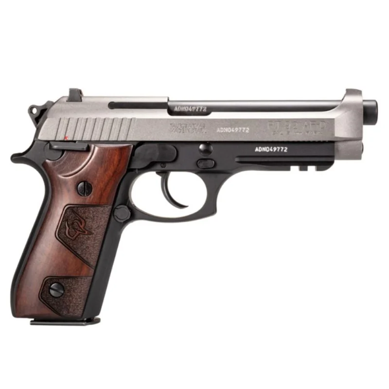Taurus PT92 9mm 5-inch handgun with walnut wood grips and two 17-round magazines