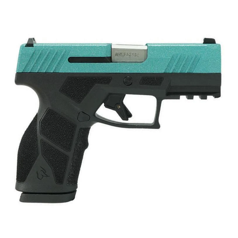 Taurus GX2 Tiffany Glitter 9mm handgun left-side view with 3.38 inch barrel and black polymer frame