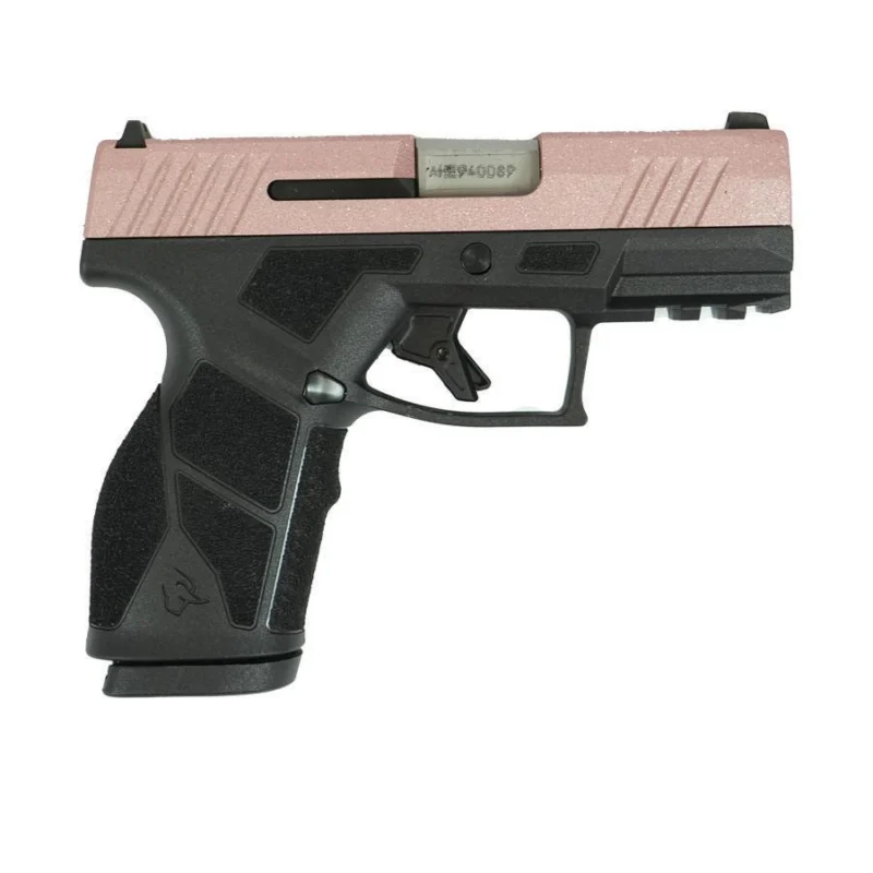 Taurus GX2 Rose Gold Glitter custom slide, black polymer frame, 9mm, 3.38 inch barrel