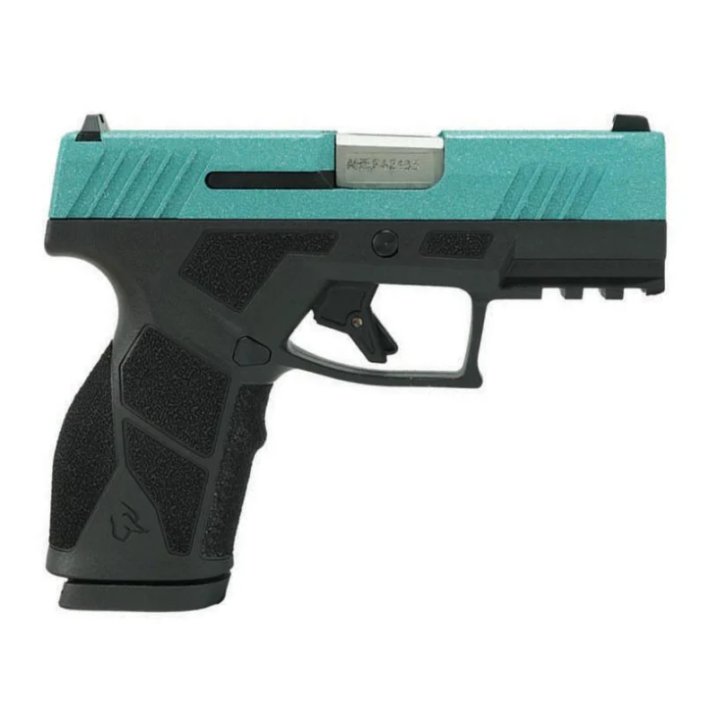 Taurus GX2 Robin's Egg Blue Glitter 9mm handgun left view black polymer frame custom slide