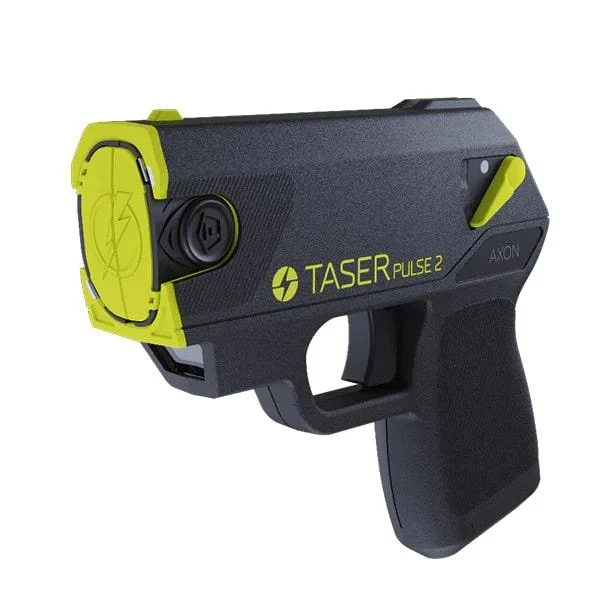 Taser Pulse 2 personal protection device in black and yellow with polymer housing and 15 ft range