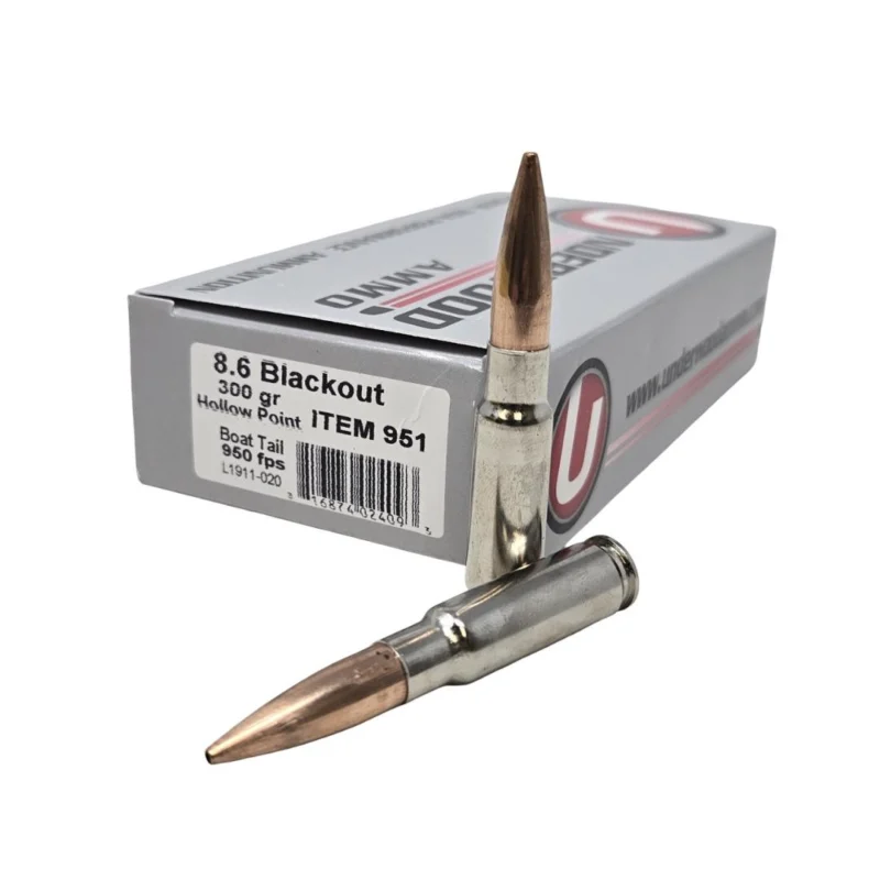 Underwood 8.6 Blackout 300gr HPBT rifle ammunition box, 20 rounds