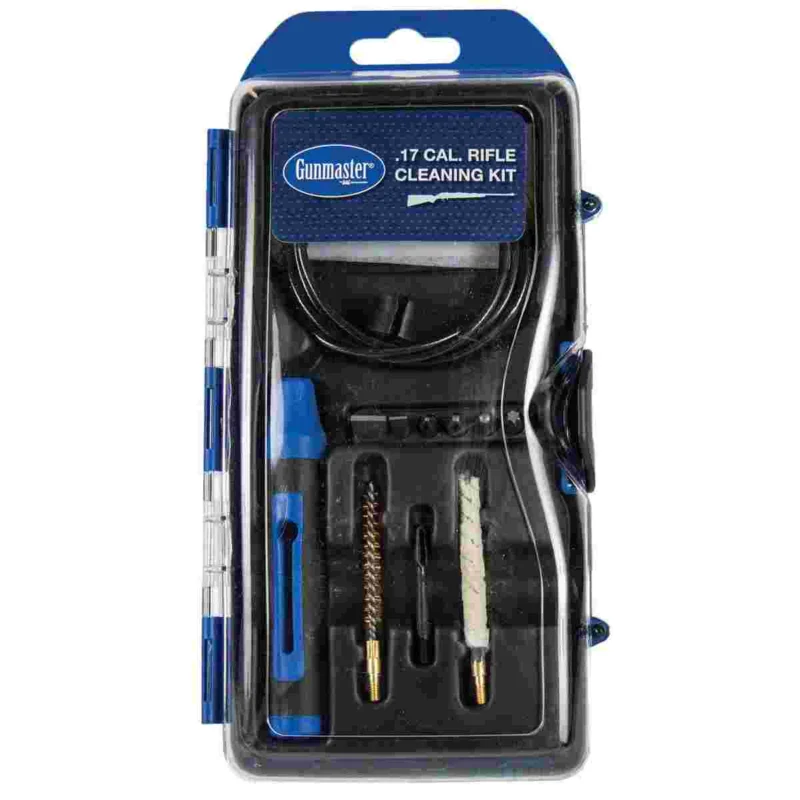 DAC GunMaster .17 Cal rifle cleaning kit in clamshell case with brush and pull cord rod