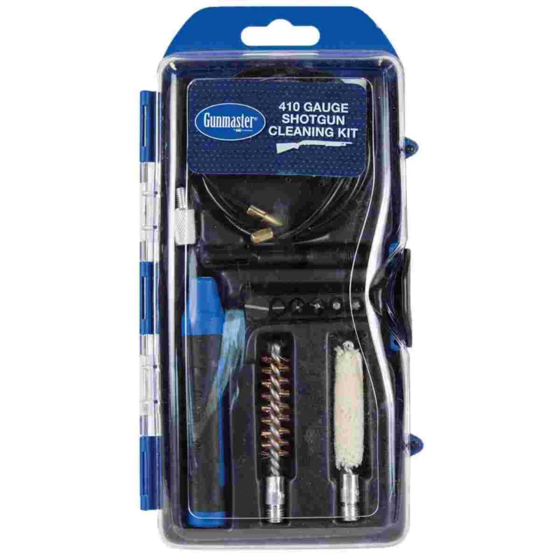 Gunmaster .410 shotgun cleaning kit in molded clamshell case with tools and patches