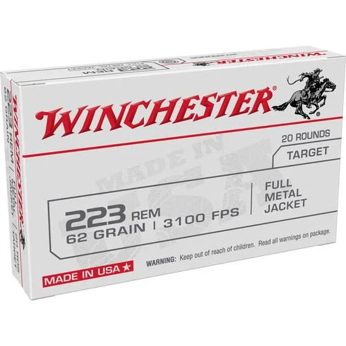 Winchester USA .223 Rem 62 gr FMJ 20rd box ammunition white box