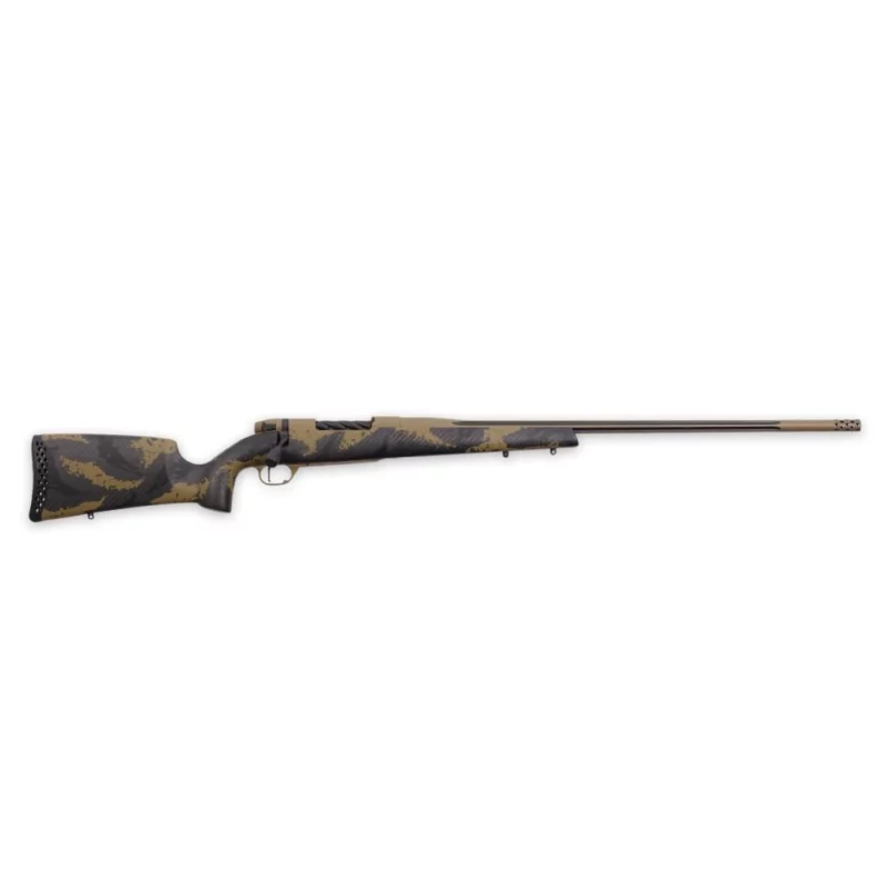 Weatherby Mark V Apex bolt-action rifle with carbon fiber stock and Accubrake ST muzzle brake