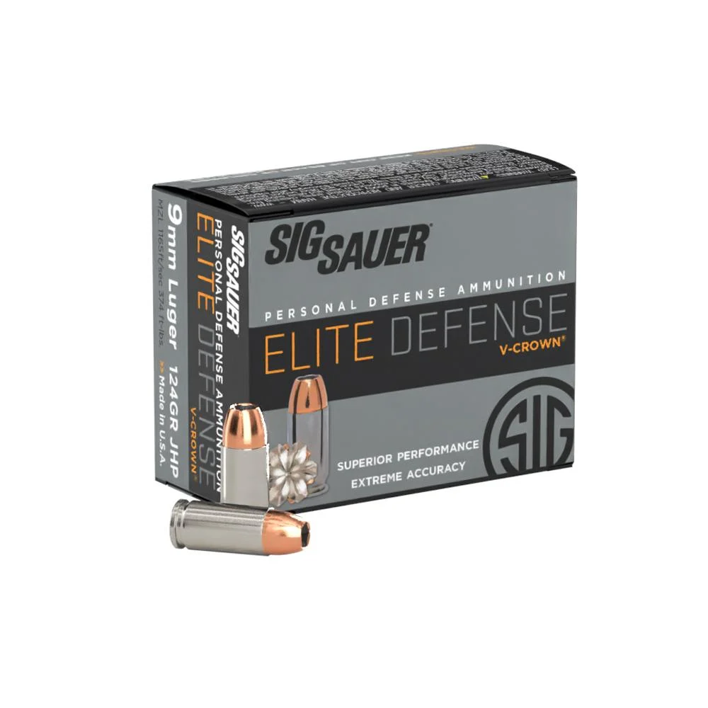 Sig Sauer Elite V-Crown 9mm 124 gr JHP box and rounds