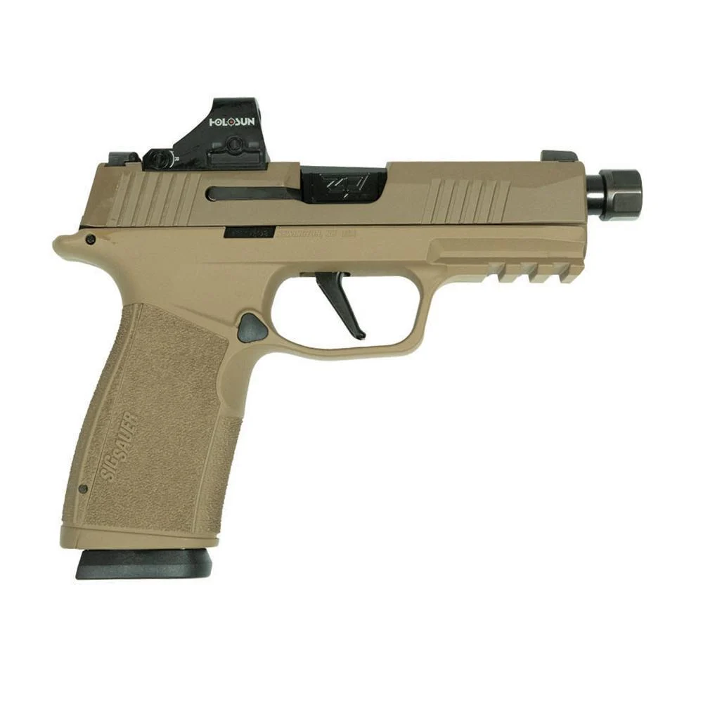 Sig Sauer P365 XMacro 9mm two-tone tan XSeries slide with optic, threaded barrel