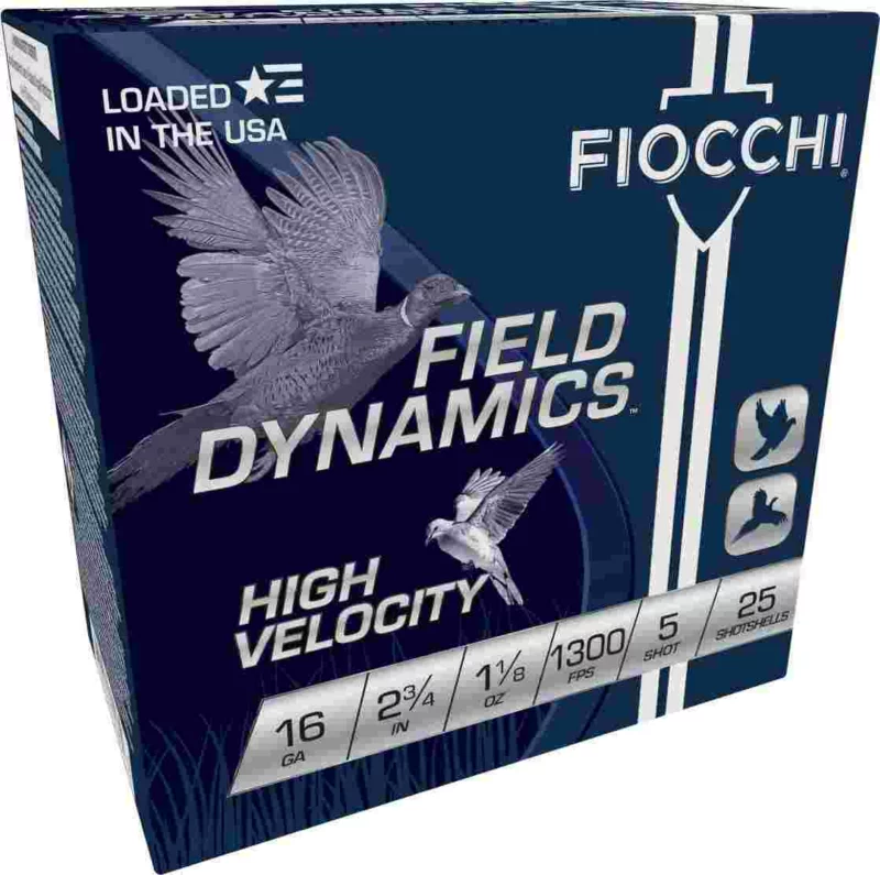 Fiocchi High Velocity 16 Gauge 2.75in 1 1/8oz #5 lead shot 25 per box