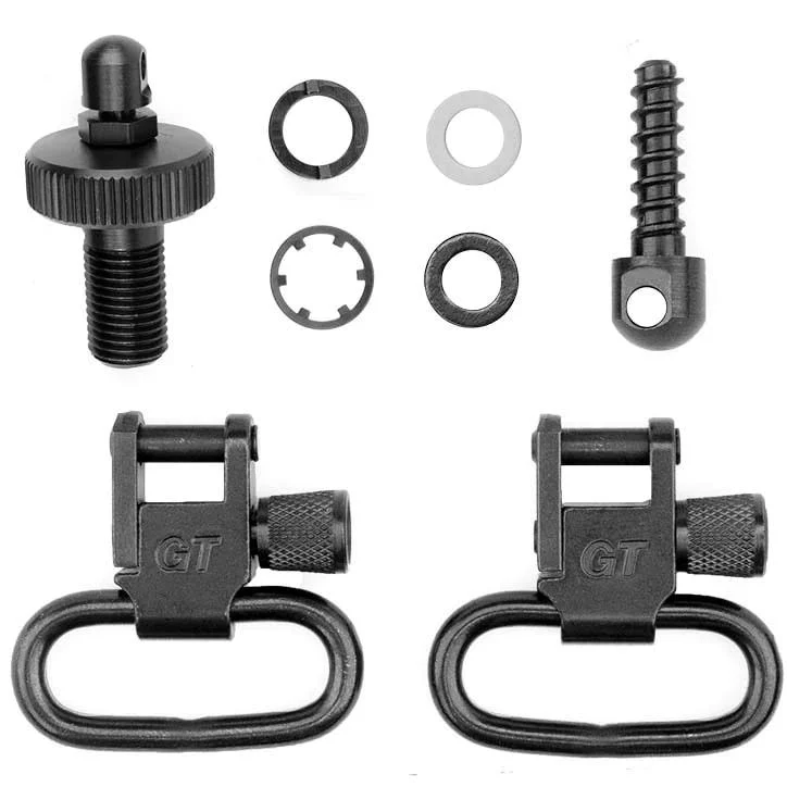 GrovTec locking swivel set for Mossberg 500 12 ga, black-oxide finish, includes hardware