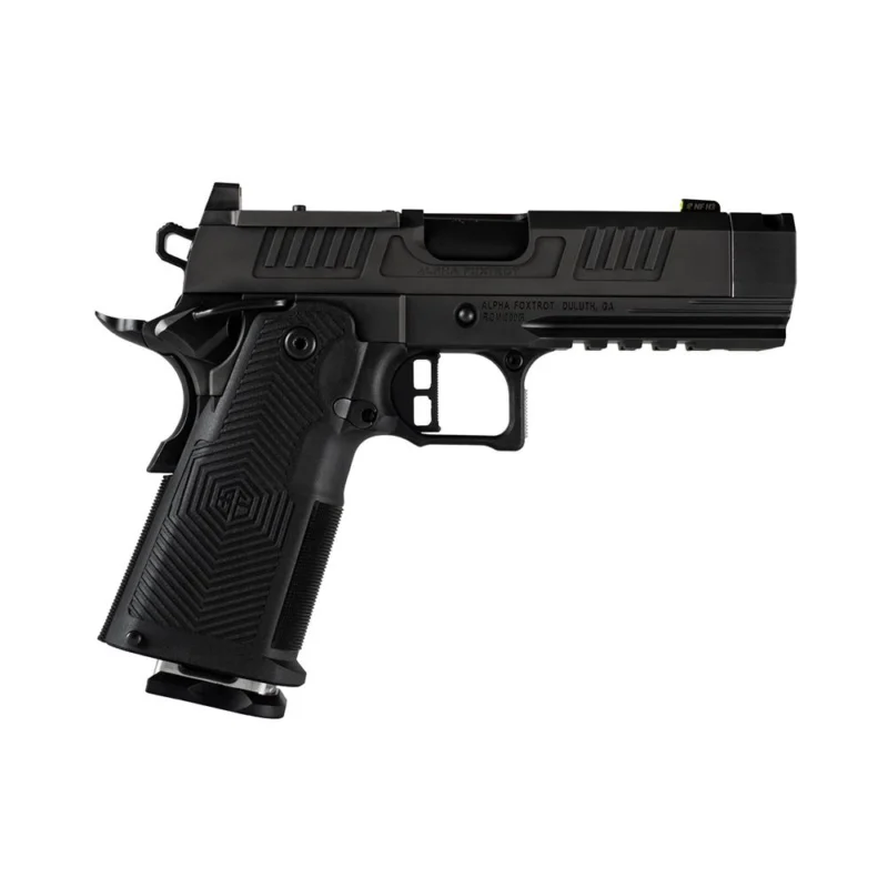 Alpha Foxtrot AF1911-Romulus 9mm compact handgun with 3.5in compensated threaded barrel, DLC black, MOS cut