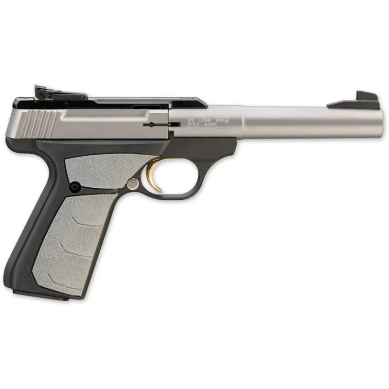 Browning Buck Mark Camper UFX .22 LR 5.5in pistol, matte stainless slide, matte black alloy frame, gray Ultragrip FX grips