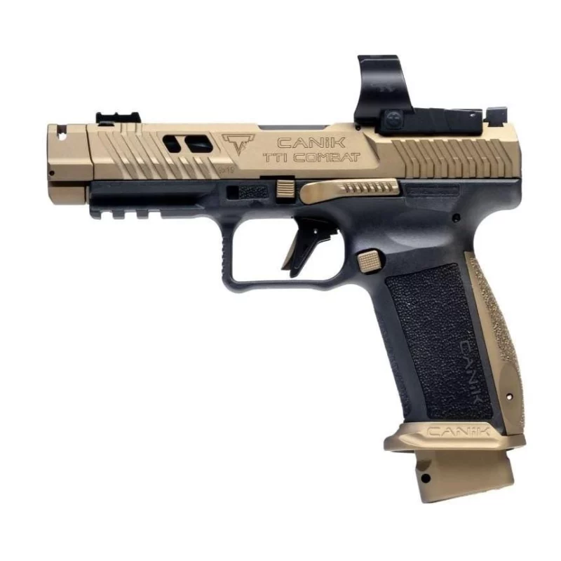 Canik TTI Combat 9mm pistol bronze slide black frame with MeCanik MO3 red dot