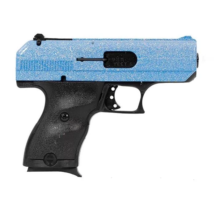 Hi-Point C9 916BLSP 9mm pistol with blue sparkle serrated slide and black polymer frame