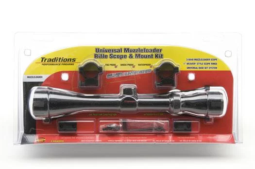 Traditions A1171 3-9x40 muzzleloader scope kit with medium rings and two-piece base, matte black