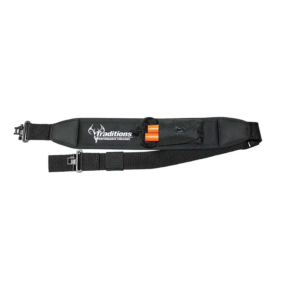 Traditions NitroFire neoprene rifle sling with hook-and-loop pouch for two Firesticks, black