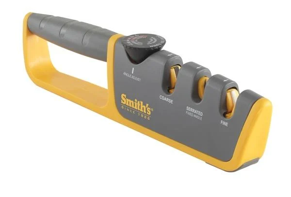 Smiths Adjustable Angle Pull-Thru Knife Sharpener with ceramic and diamond stones and rubber handle