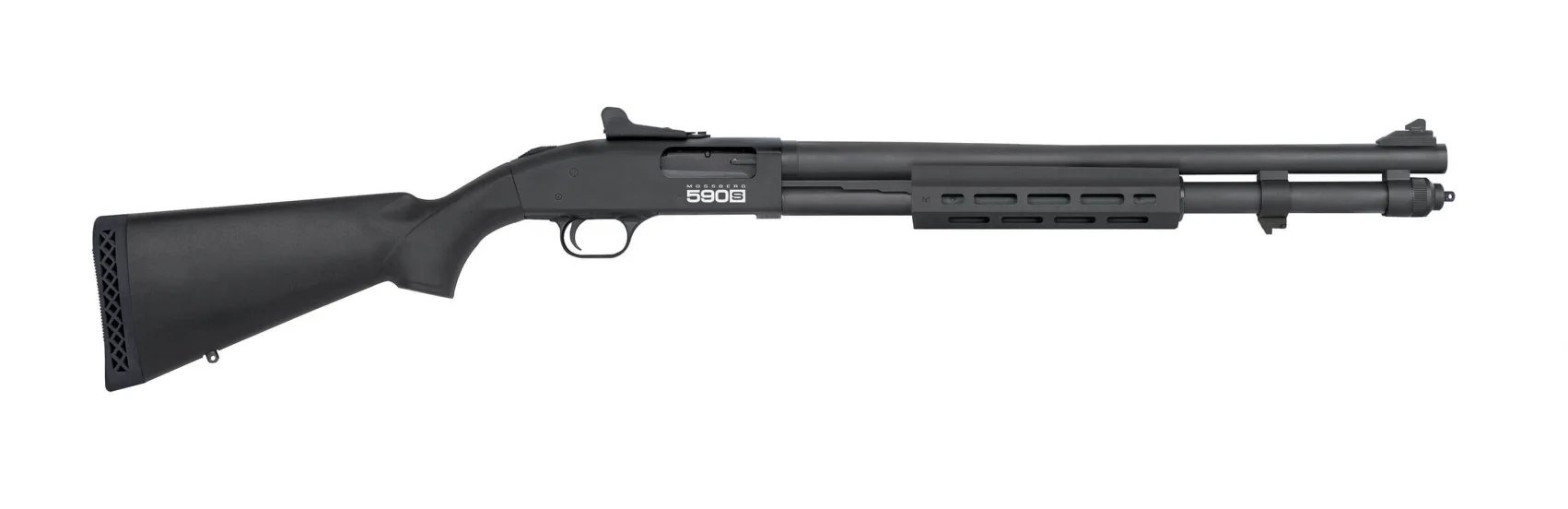 Mossberg 590S Tactical 12GA 20-inch pump-action shotgun with ghost-ring sights in black