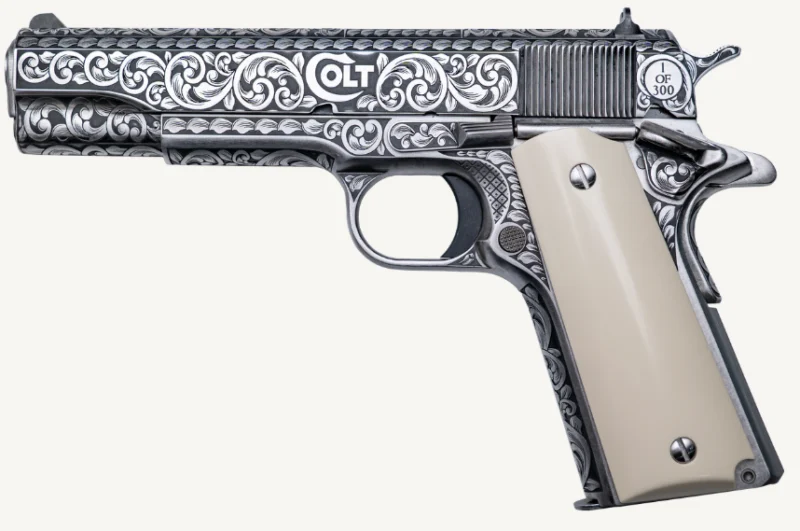 CNC FIREARMS Colt Government 1911 Silverado 45ACP pistol, full engraved with ivory grip