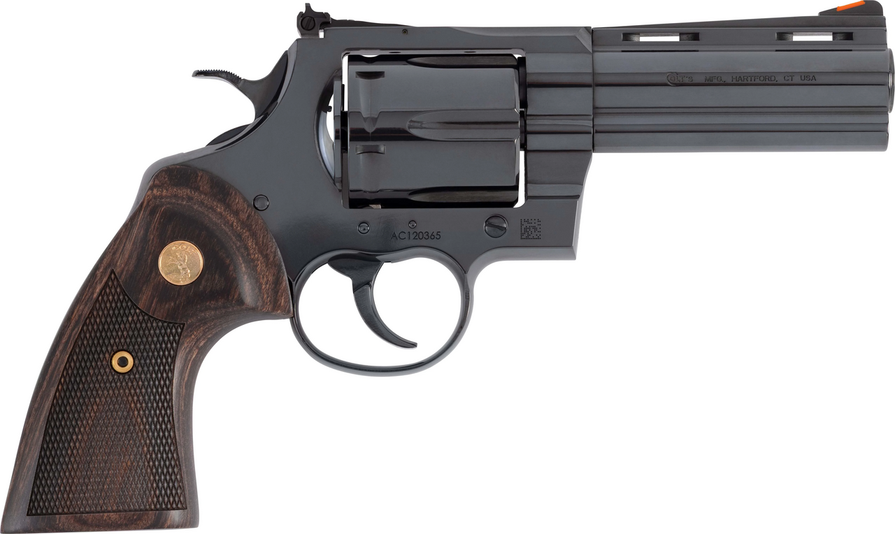 Colt Anaconda .44 Magnum blued revolver with walnut grips and adjustable rear sight