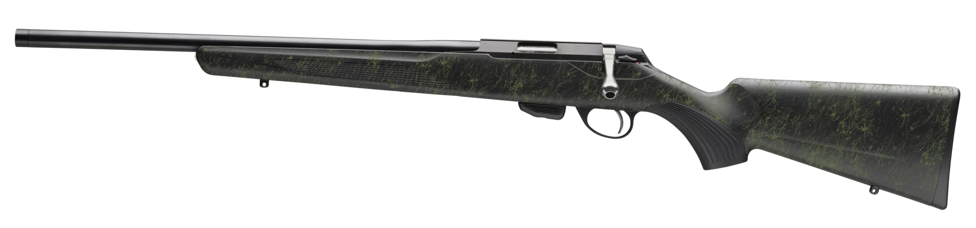 Tikka T1X Roughtech left-hand .22 LR rifle with 16-inch blued threaded barrel and Roughtech synthetic stock