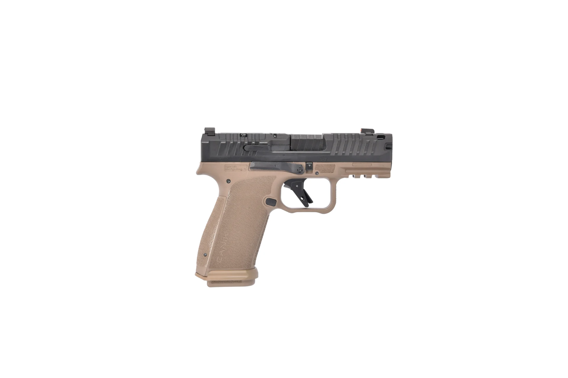 Canik Mete MC9 Prime 9mm two-tone pistol with compensated slide and FDE polymer frame