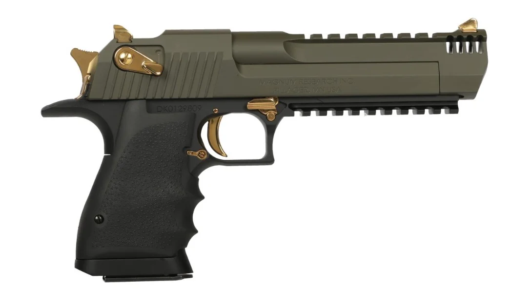 Magnum Research Desert Eagle L6 .357 Magnum pistol, black frame, mil-spec green slide, titanium gold accents