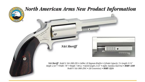 North American Arms The Sheriff mini-revolver .22 WMR 2.5 inch stainless with rosewood grip