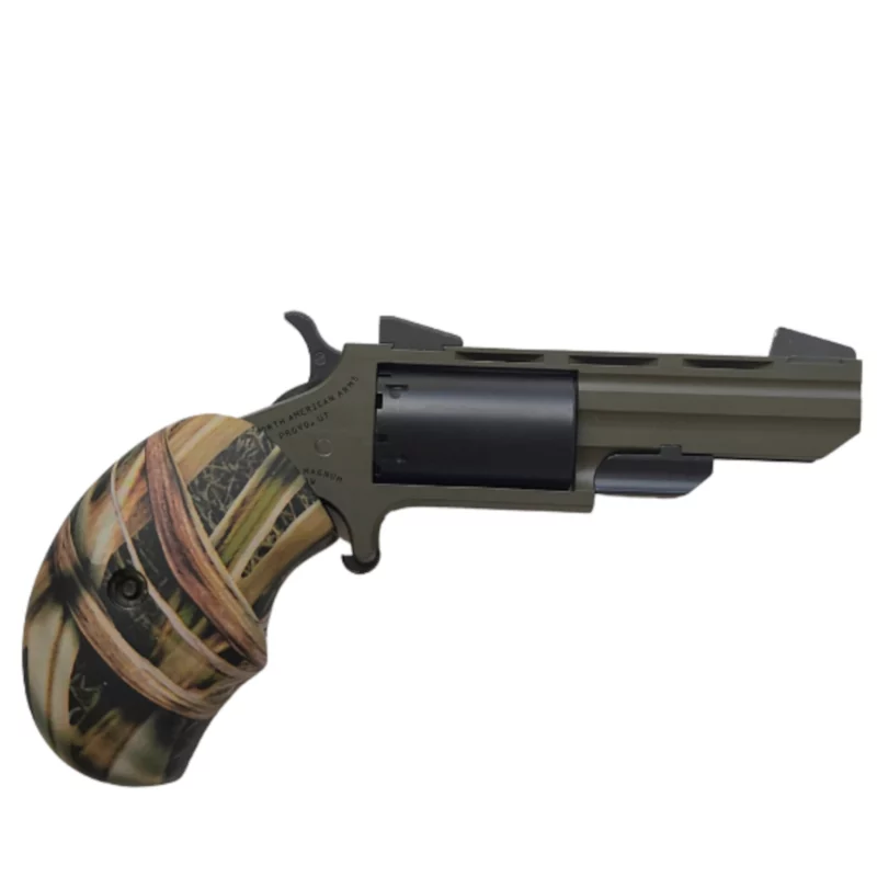 North American Arms Huntsman 2-inch 5-shot revolver in OD Green Cerakote with camo rosewood grip