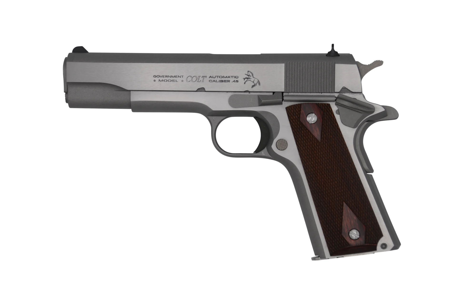 Colt 1911 GI Classic Government 9mm 5 inch stainless pistol with rosewood grips