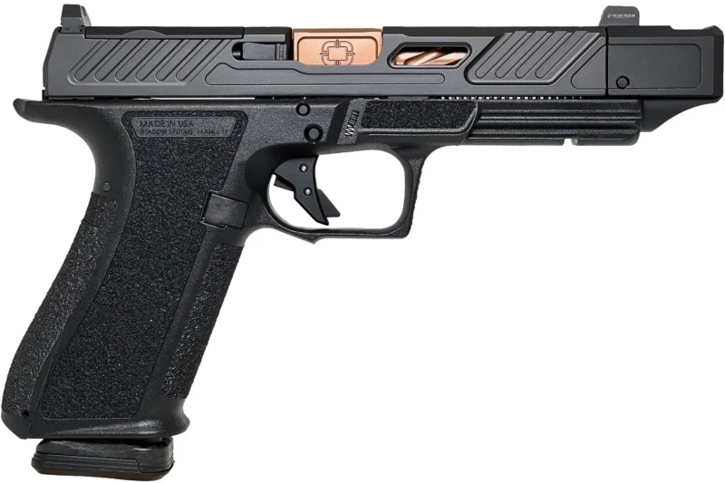 Shadow Systems DR920P Elite 9mm pistol with bronze compensated barrel and black polymer frame