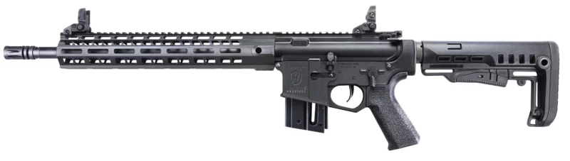 Tac R1 .22 LR rifle, black finish, 13-inch M-LOK handguard, adjustable stock, flip-up sights
